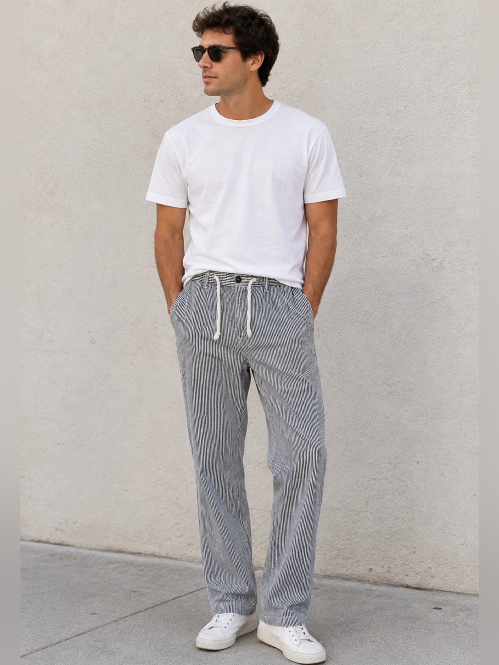 Carrera Jeans Italy Pinstripe Drawstring Linen-look Regular Pants US 31